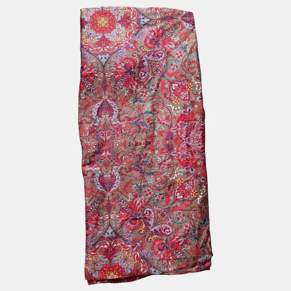 Ralph Lauren Galahad Queen Size Fitted Sheet Red Floral Paisley Cotton Sateen